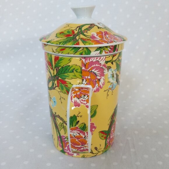 Cost Plus World Market Vintage Ceramic Peacock 3 pc. Tea Infuser Mug w/Lid - Picture 3 of 6